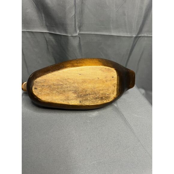 Vintage Large Hand Carved Wooden Duck Decoy with Glass Eyes Dark Wood - Picture 4 of 6